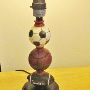 Novelty Sports Balls Table/Desk Lamp, Soccer Basketball Football Stacked on Base